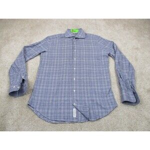 Suitsupply Shirt Mens 38 15 Slim Blue White Cotton Plaid Casual Button Up
